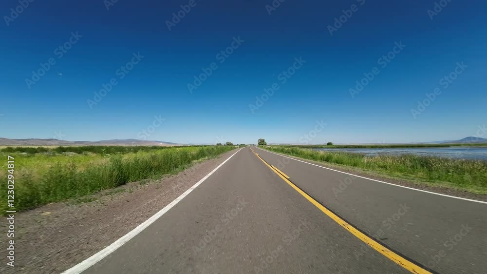 Oregon California Stateline Highway 161 West Lower Klamath Lake Rear View Driving Plates 04 USA Ultra Wide Oregon California Stateline Highway 161 West Lower Klamath Lake Rear View Driving Plates 04 USA Ultra Wide