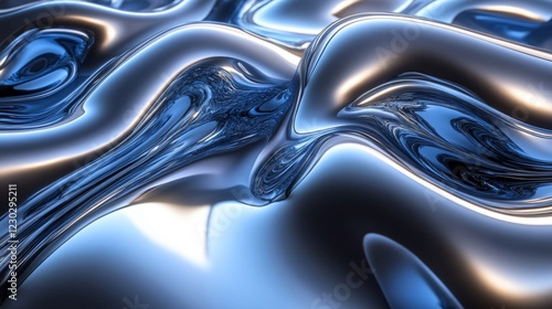 Abstract Blue and Silver Metallic Fluid Background photo