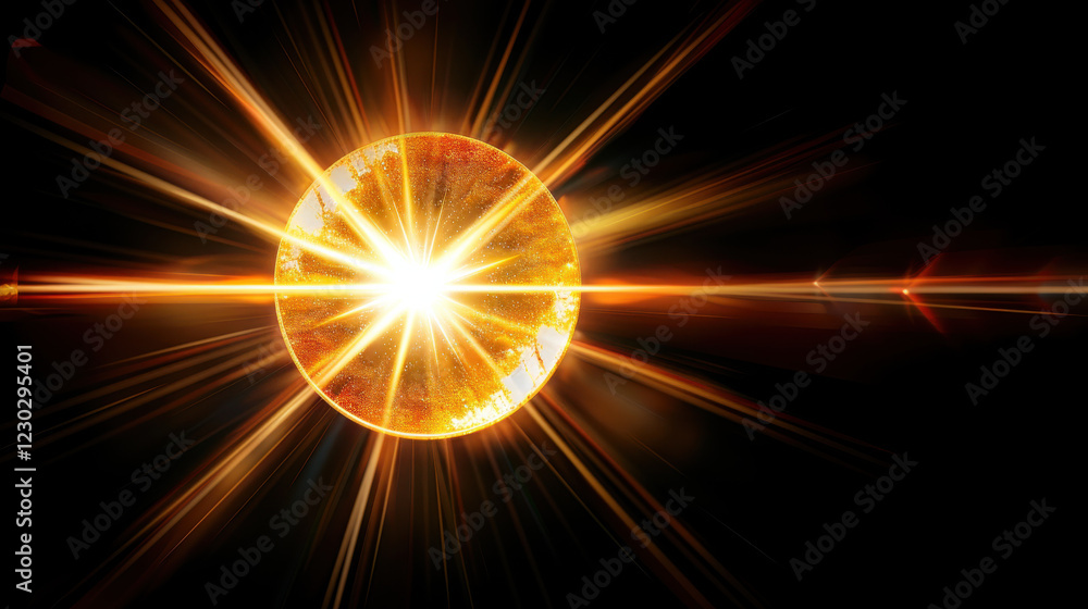 Bright light lens flares radiate from glowing sun, creating stunning visual effect Bright light lens flares radiate from glowing sun, creating stunning visual effect