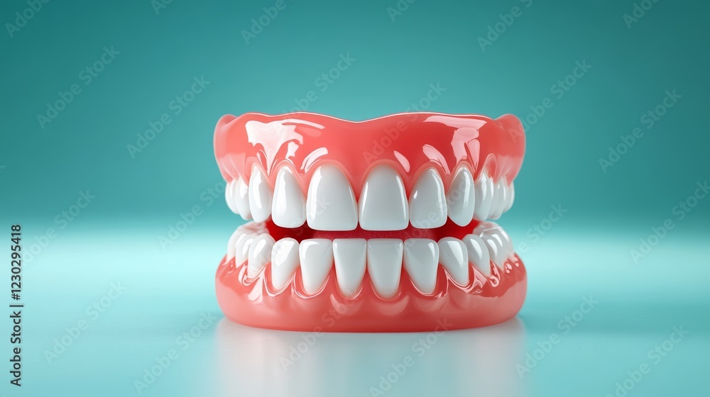 Obraz premium Vibrant red gums and white teeth, a closeup exploration of dental health oral hygiene