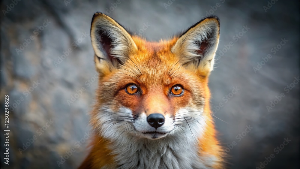 Fototapeta premium Majestic Red Fox Portrait: Striking Gray Background Wildlife Photography