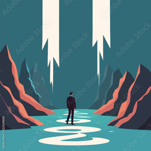 Businessman in dilemma choosing between right and wrong path. 