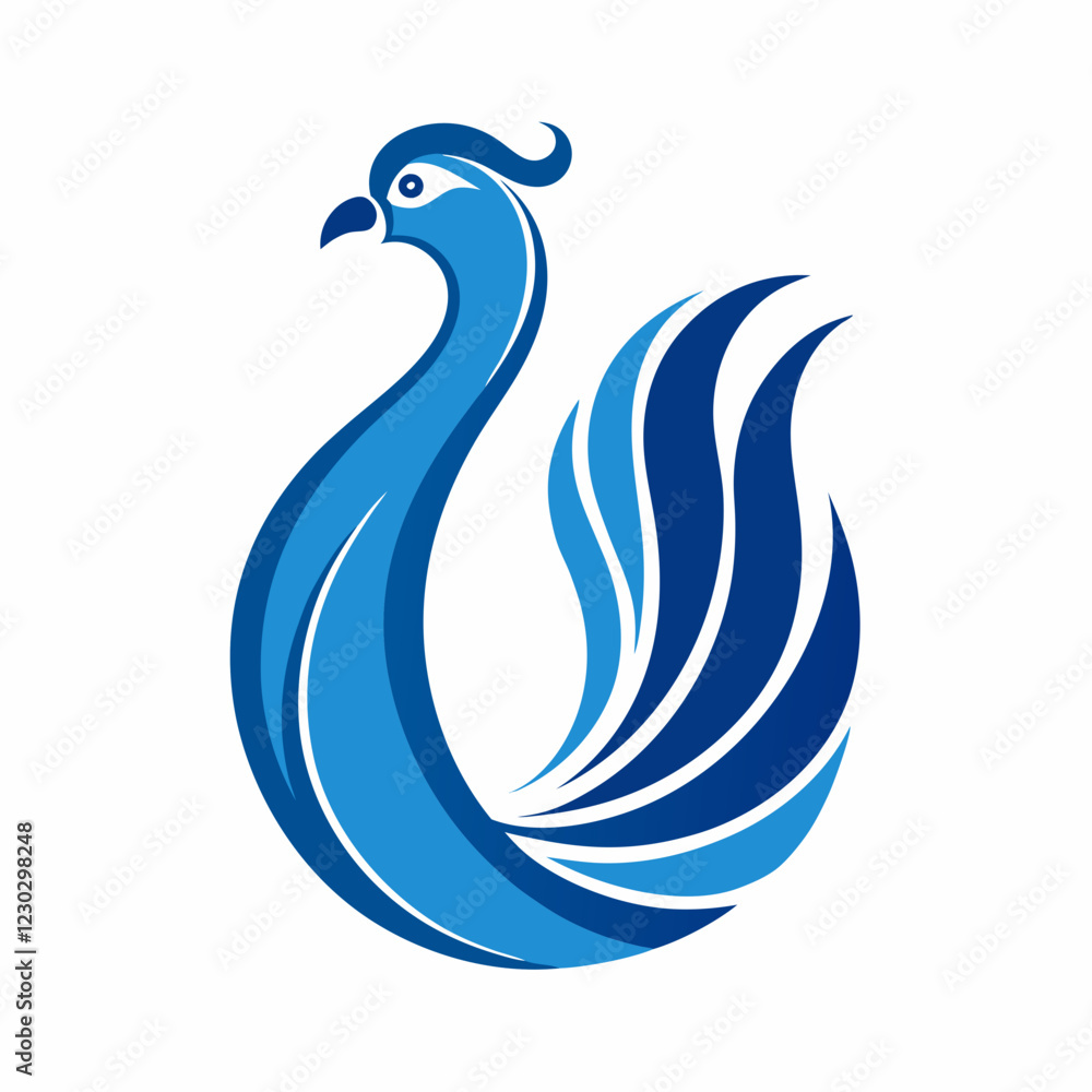 Fototapeta premium Stylized Peacock Logo Minimalist Design Flat Blue Color Elegant Silhouette