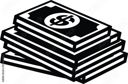 Stack of money silhouette,Stack of dollar money silhouette icon,flat vector