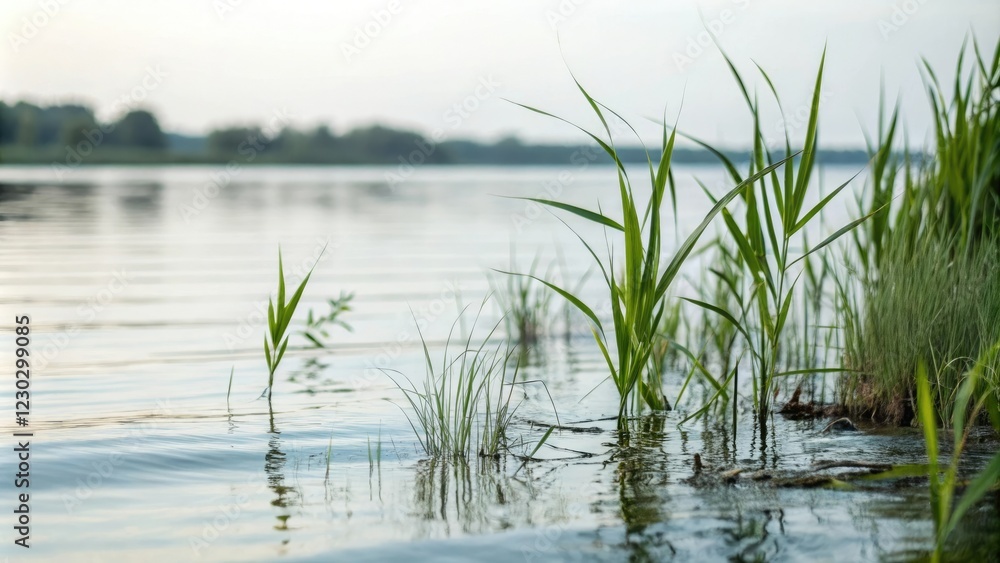 Softly focused image of aquatic vegetation with gentle ripples, blurred background, foliage patterns Softly focused image of aquatic vegetation with gentle ripples, blurred background, foliage patterns