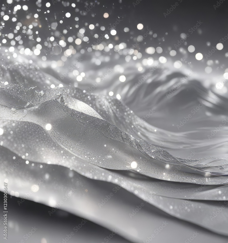 Sparkling silver paper waves with soft bokeh dots, modern, luminous, glossy Sparkling silver paper waves with soft bokeh dots, modern, luminous, glossy