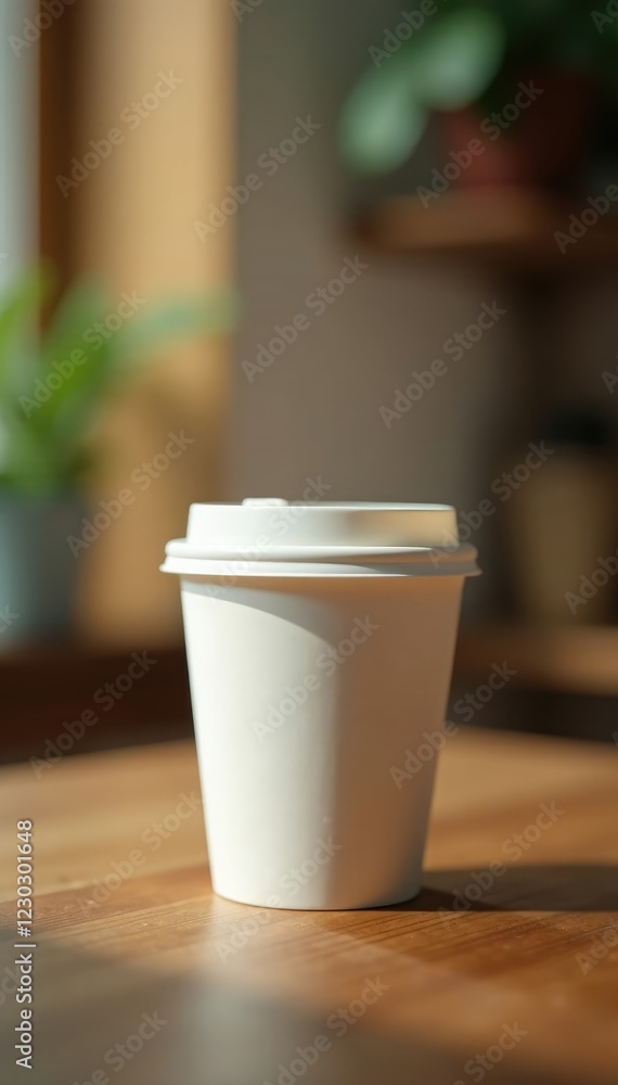 Isolated paper cup with lid on a wooden table, empty and still, still life, simplicity Isolated paper cup with lid on a wooden table, empty and still, still life, simplicity