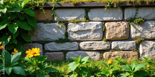 Mauereinrichtung aus Klinkerpfaster mit nat?rlichen Steinbl?cken, garten, naturstein, dekorationsmuster