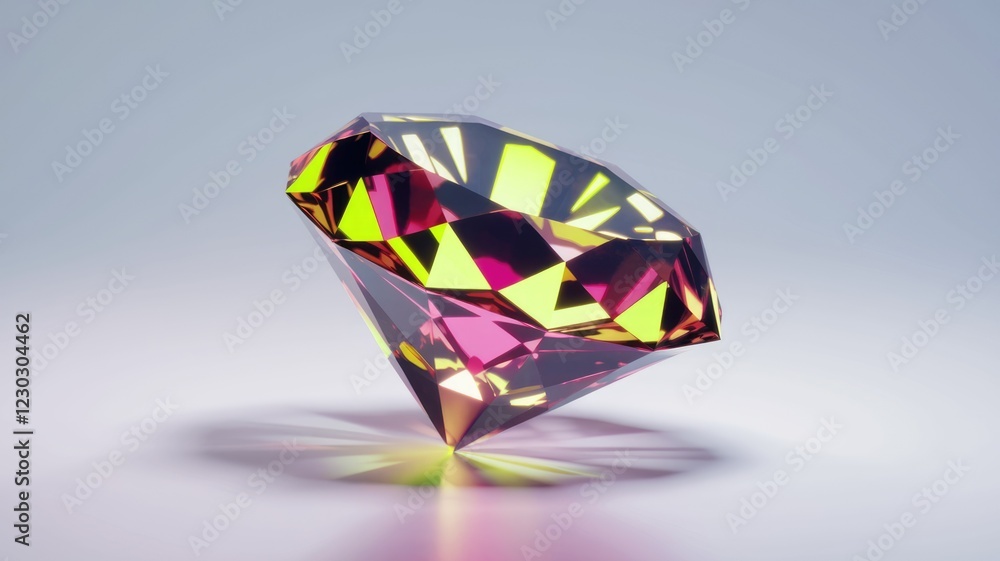 A vibrant gemstone, possibly a diamond, displays intense purple and yellow hues, reflecting light brilliantly. A vibrant gemstone, possibly a diamond, displays intense purple and yellow hues, reflecting light brilliantly.