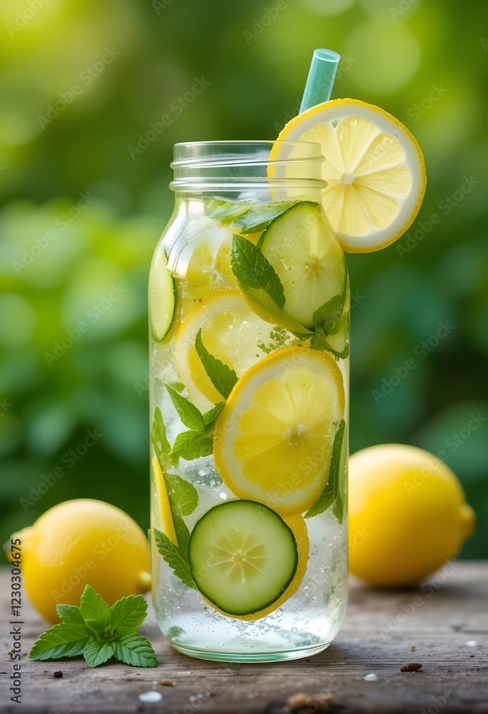 Refreshing Detox Water with Lemon, Cucumber, Mint, and Fresh Ingredients., Refreshing Detox Water with Lemon, Cucumber, Mint, and Fresh Ingredients.,