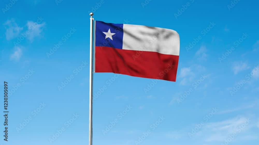 High detailed flag of Chile. National Chile flag. South America. 3D Render. High detailed flag of Chile. National Chile flag. South America. 3D Render.