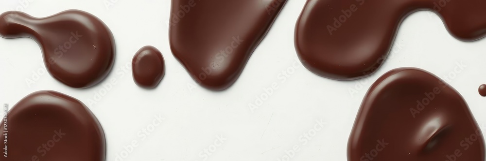 Obraz premium Rich, velvety chocolate melts on a white background, revealing its deep brown hue and smooth texture, delicious, rich, indulgent