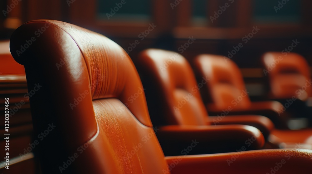 Elegant Leather Chairs in a Warmly Lit Courtroom Setting Elegant Leather Chairs in a Warmly Lit Courtroom Setting