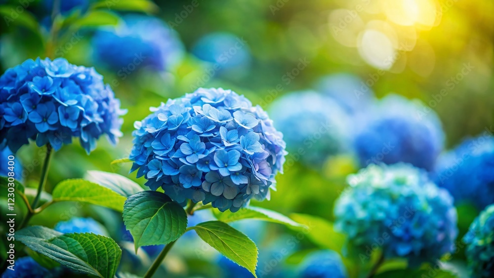 Miniature Blue Hydrangea Bloom, Tilt-Shift Garden Photography Miniature Blue Hydrangea Bloom, Tilt-Shift Garden Photography
