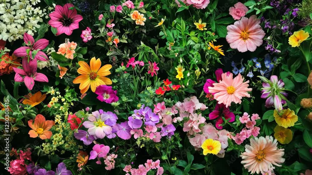 Vibrant flowers grow and bloom continuously in a lush garden setting, flowers grow and bloom in the garden seamless ing time lapse virtual video Background Vibrant flowers grow and bloom continuously in a lush garden setting, flowers grow and bloom in the garden seamless ing time lapse virtual video Background