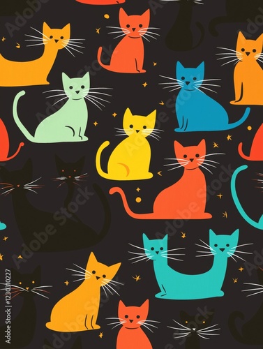 Playful Cartoon Cats on a Colorful Background photo