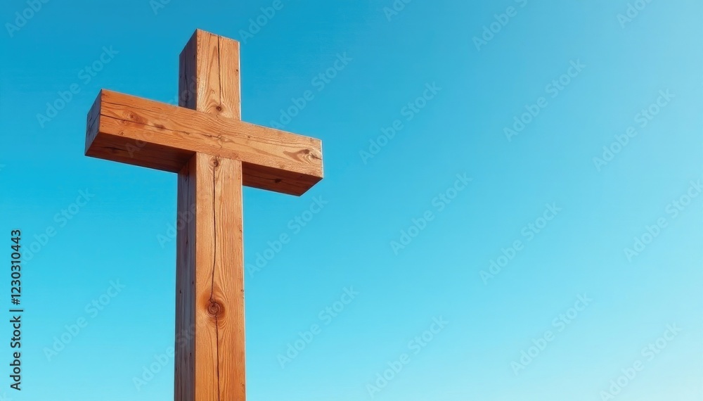 Cross of wood supported by a modern metal pedestal, steel_support, urban_landmark Cross of wood supported by a modern metal pedestal, steel_support, urban_landmark