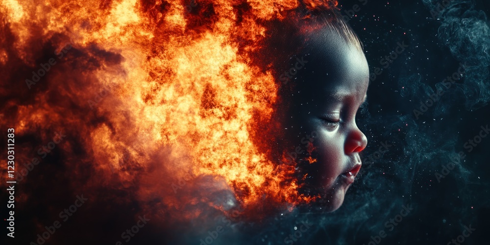 Fiery Rebirth: A Surreal Portrait of a Sleeping Infant Fiery Rebirth: A Surreal Portrait of a Sleeping Infant