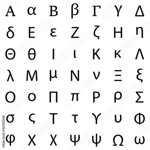 Greek alphabet letters black icon set, vector illustrator
