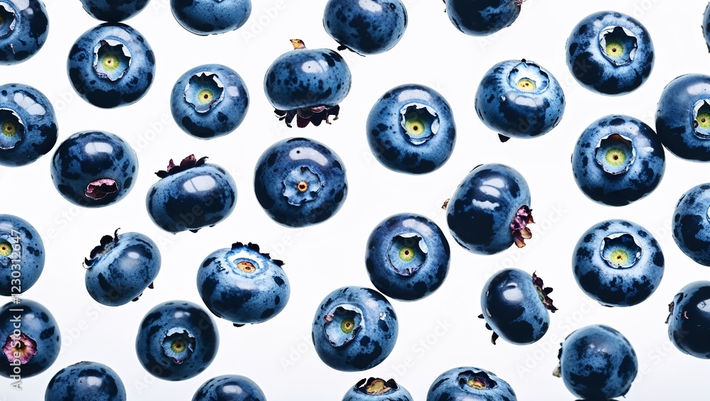 Fresh Blueberries Floating and Isolated on White Background for Healthy Food and Beverage Concepts Fresh Blueberries Floating and Isolated on White Background for Healthy Food and Beverage Concepts
