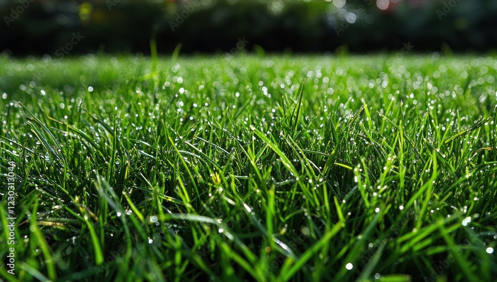 Fototapeta premium Morning Dew on Lush Green Grass