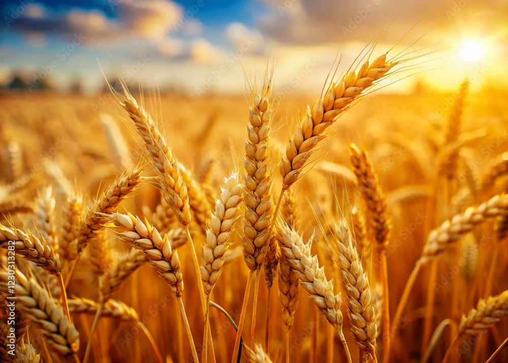 Miniature Wheat Field: Tilt-Shift Photography of Golden Wheat Ears for Bakery, Beer, & Farm Branding