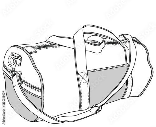short and long handled cylinder type duffle bag flat sketch vector illustration technical cad drawing template	
