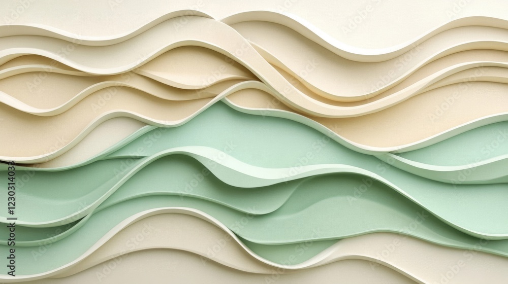 Fototapeta premium Abstract Wavy Background with Pastel Beige and Mint Green Tones