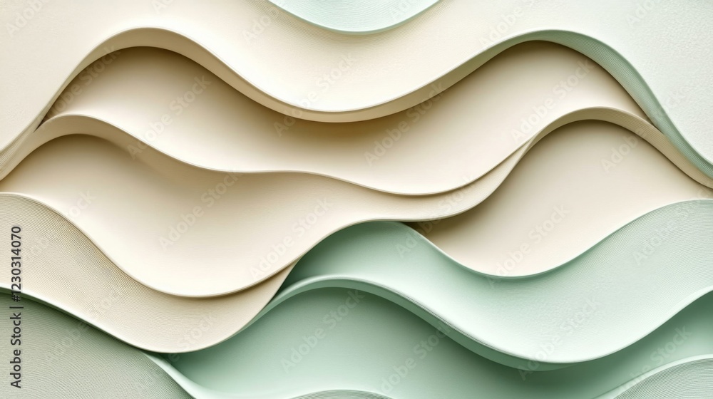 Obraz premium Abstract Wave Pattern Background in Pastel Cream and Green Hues