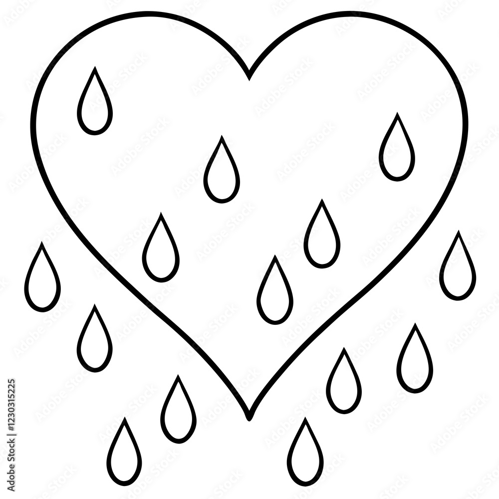 Delicate heart-shaped raindrop pattern in minimal line art Delicate heart-shaped raindrop pattern in minimal line art