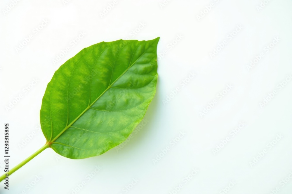 Obraz premium Single coffee leaf against a bright white backdrop, nature, leaf