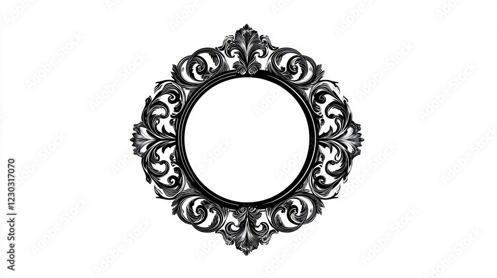 Ornate round frame, isolated white background, design element, website decoration Ornate round frame, isolated white background, design element, website decoration