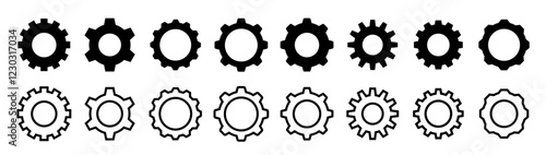 Gear set. Black gear set. Gear setting vector icon. Gear wheel isolated on white background