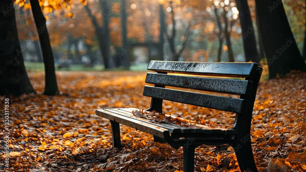 Enjoy the tranquility of a quiet bench surrounded by autumn leaves in a peaceful park setting, bench in autumn park Enjoy the tranquility of a quiet bench surrounded by autumn leaves in a peaceful park setting, bench in autumn park