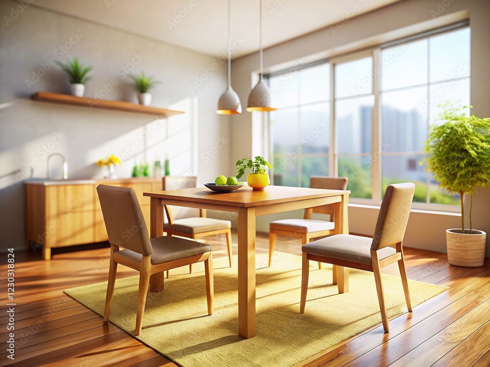 Minimalist Dining Room: Tilt-Shift Perspective of Modern Interior Design Minimalist Dining Room: Tilt-Shift Perspective of Modern Interior Design