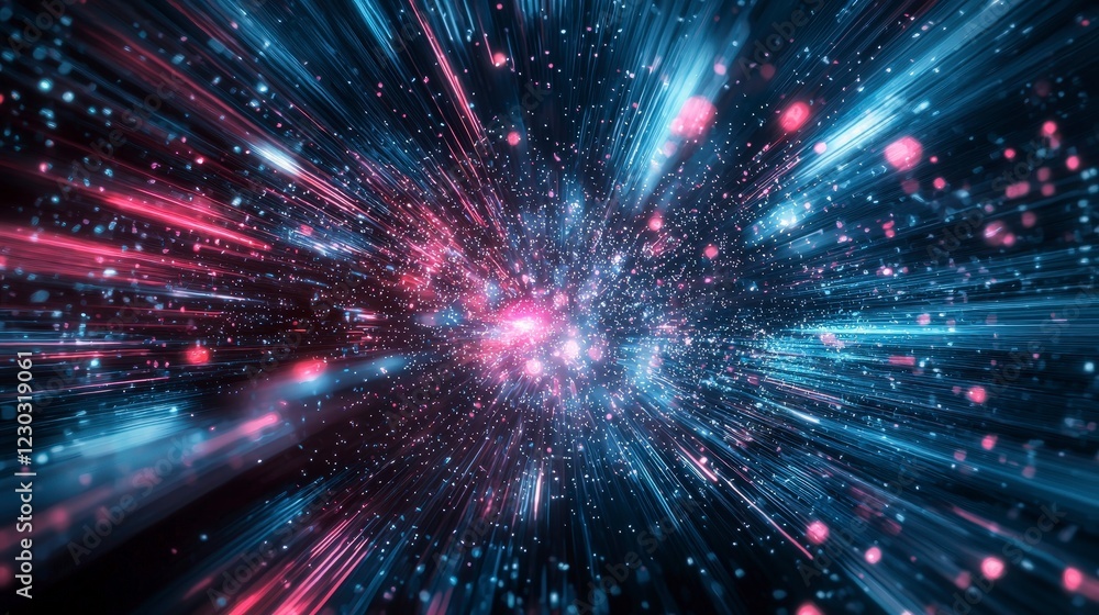 Fototapeta premium Vibrant Abstract Digital Burst of Light Particles and Colors