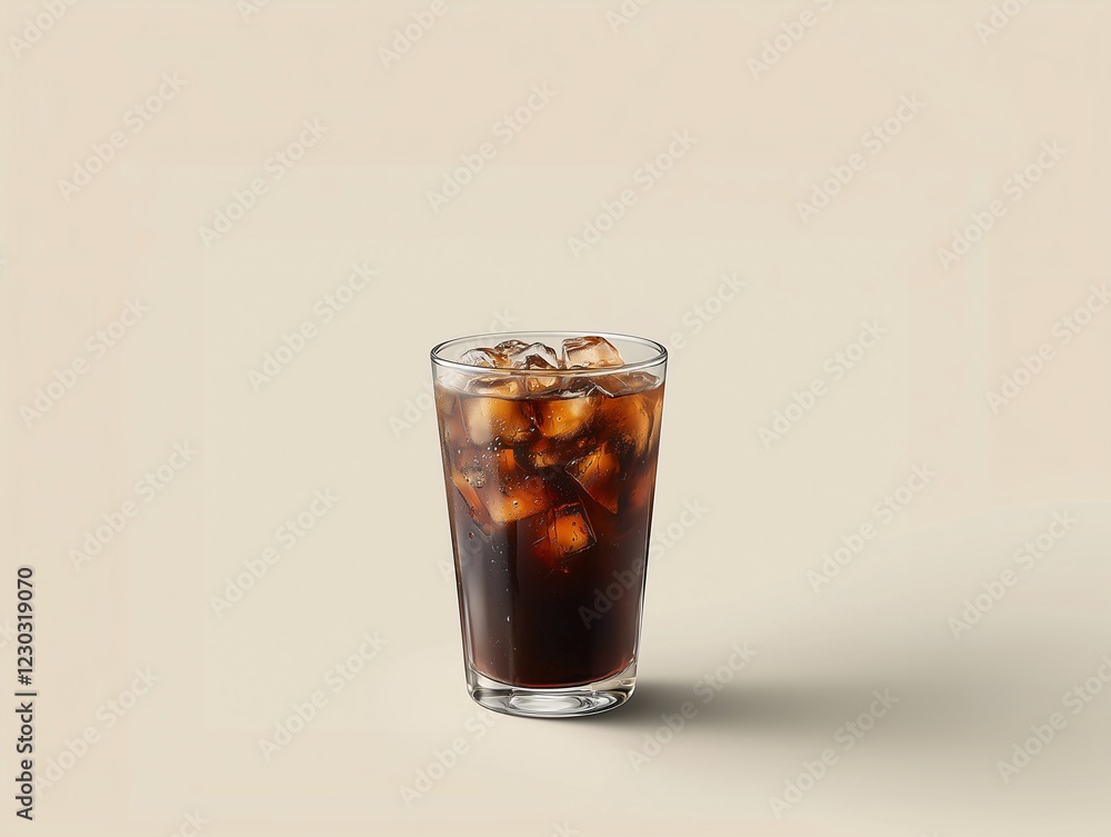 Iced Americano in Transparent Glass with Rich Dark Color Iced Americano in Transparent Glass with Rich Dark Color