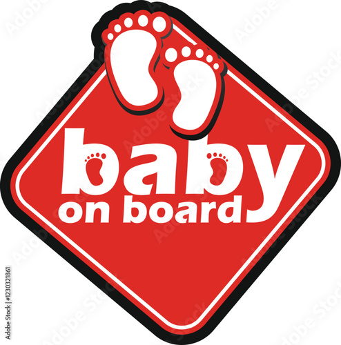 Red sign indicating baby on board with footprint design