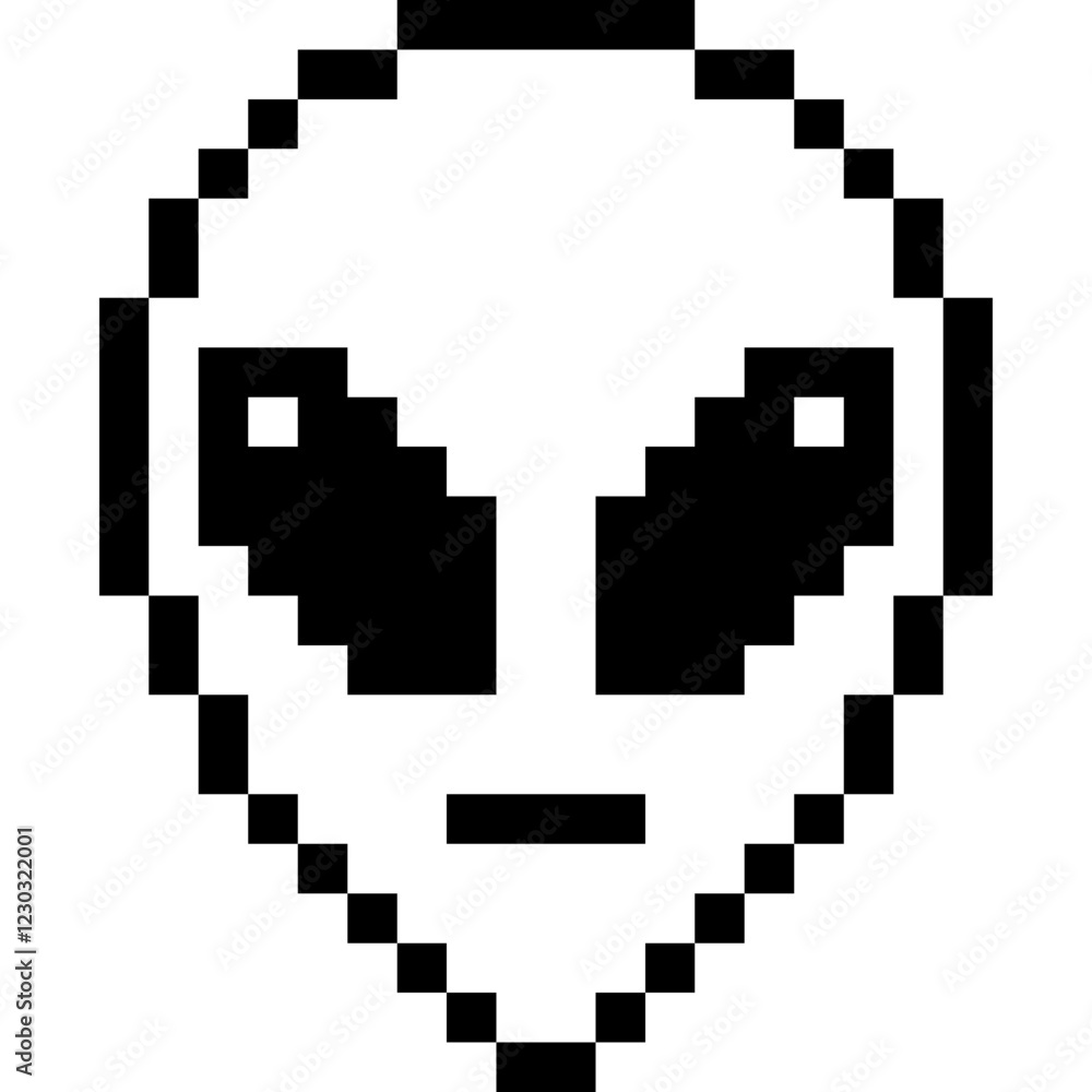 Pixelated alien icon. Area 51 sign. Alien face symbol Pixelated alien icon. Area 51 sign. Alien face symbol