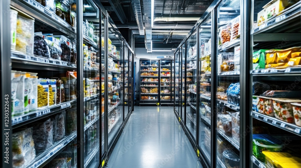 Grocery Store Aisle with Refrigerated Goods Grocery Store Aisle with Refrigerated Goods