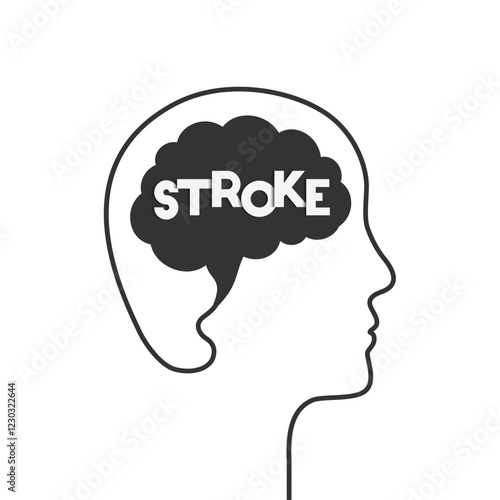 Stroke concept with word inside the brain, head and face silhouette of a person