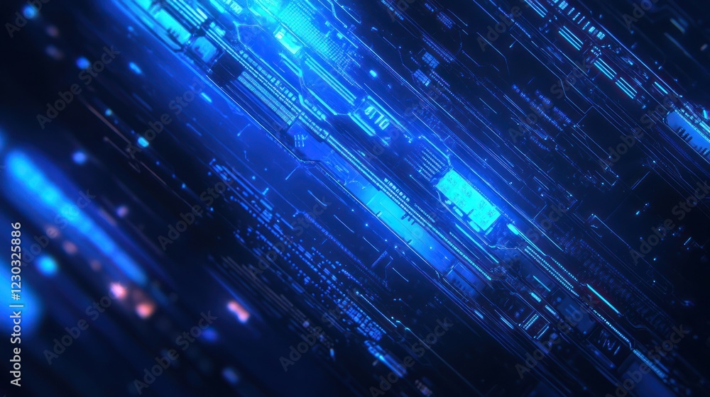 Futuristic blue digital circuit board; data streams; technology background; website banner Futuristic blue digital circuit board; data streams; technology background; website banner