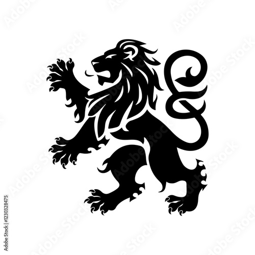 MobileRoyal heraldic lions. Black silhouette of rampant lion and griffins for logo or coat of arms. Premium wild animal crest symbols.	
