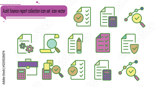 Audit finance report collection icon set  iconvector photo