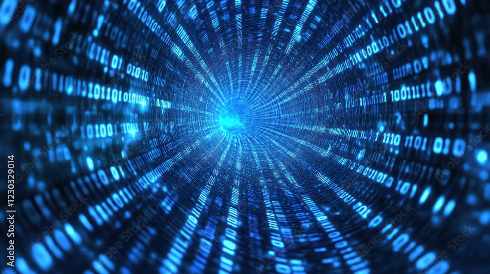 Fototapeta premium Digital data tunnel, binary code, futuristic background, technology concept