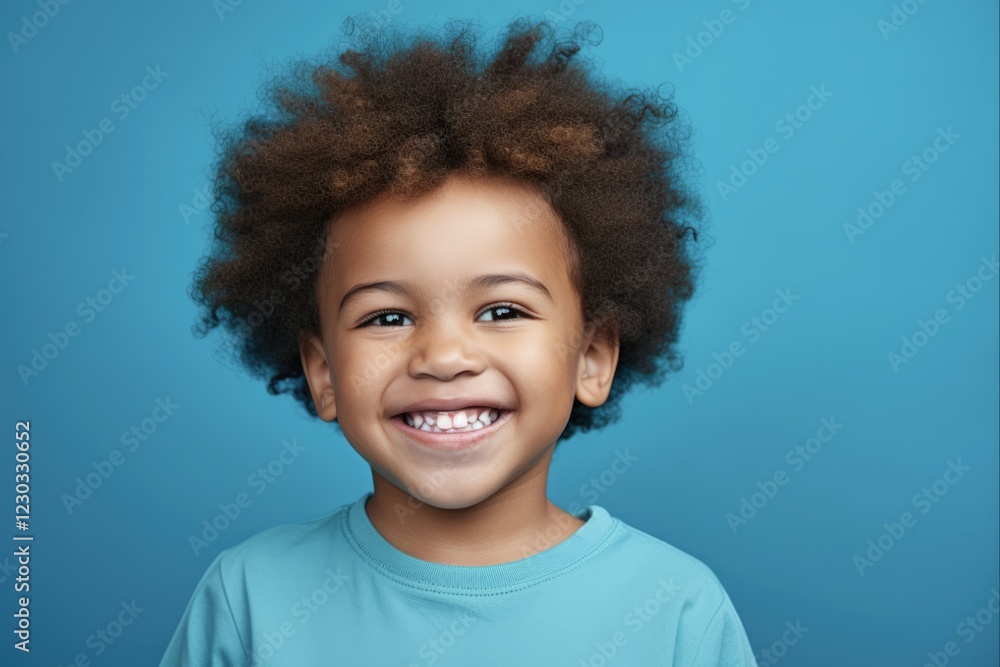 Black African American Child Portrait. Happy Smiling Boy Face on Blue Background Black African American Child Portrait. Happy Smiling Boy Face on Blue Background
