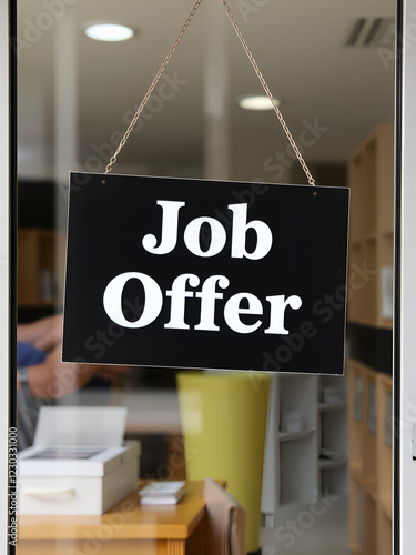 Text sign showing Job Offer. Business photo showcasing A peron or company that gives opurtunity for one s is employment photo