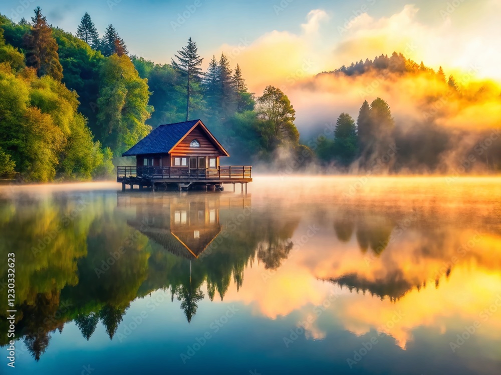 Fototapeta premium Misty Lake Morning: Animated 4K Repeating Background