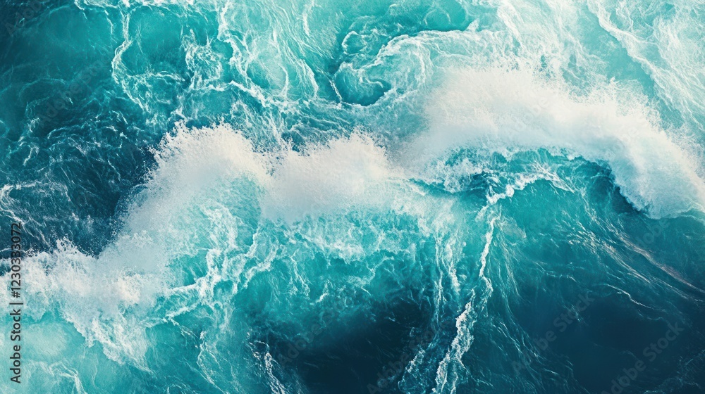 Aerial view of ocean waves, churning water, whitecaps, background texture, website banner Aerial view of ocean waves, churning water, whitecaps, background texture, website banner