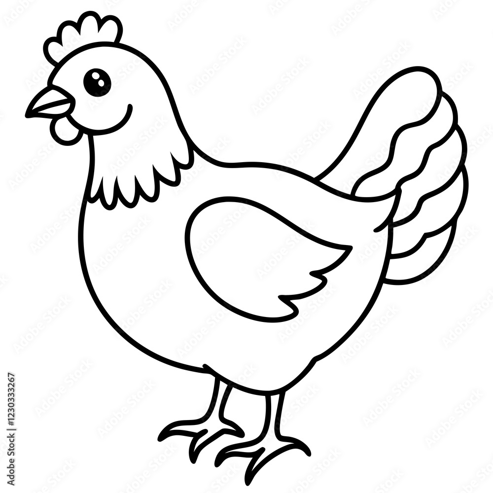 Cute Black Vector Chicken Line Art Black Vector Silhouette Cartoon Illustration Cute Black Vector Chicken Line Art Black Vector Silhouette Cartoon Illustration
